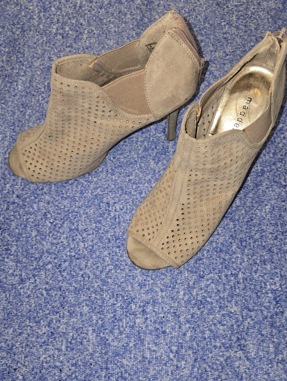 Madden Girl Taupe Suede Perforated Peep-Toe Booties